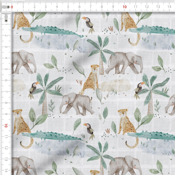 Tecido Fralda Estampada Animais na Selva 100% Algodão 70 x 70 cm