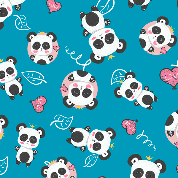 sintético, doll, estampado, corino, panda, céu, fundo xadrez azul,  pandinhas, animais