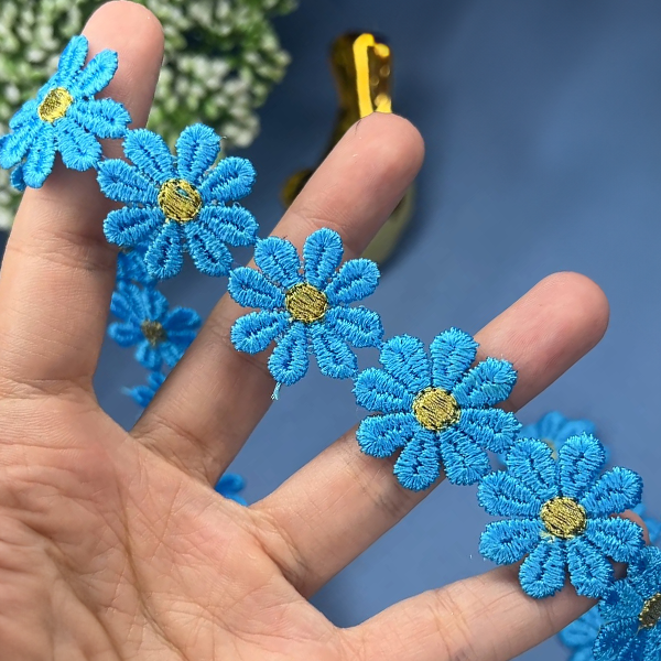 Renda Guipir Formato Flor 2,5 cm Azul Turquesa CH-0726