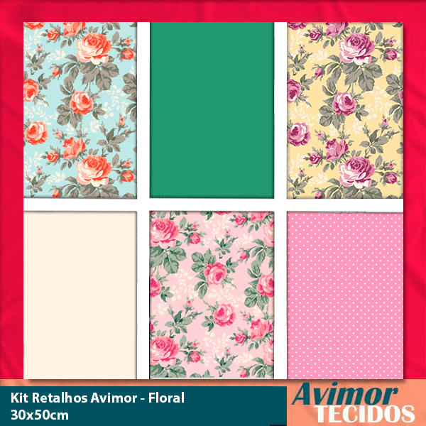 Kit Retalho Tricoline Floral 30x50