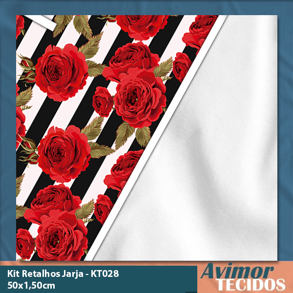 Kit Sarja Floral Vermelho Listras + Liso Branco (0,50 X 1,50 MTS)