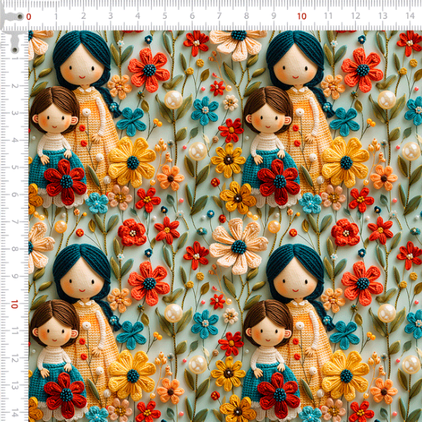 Tecido Tricoline Digital 3D Encanto das Bonecas Floral 9100E12497