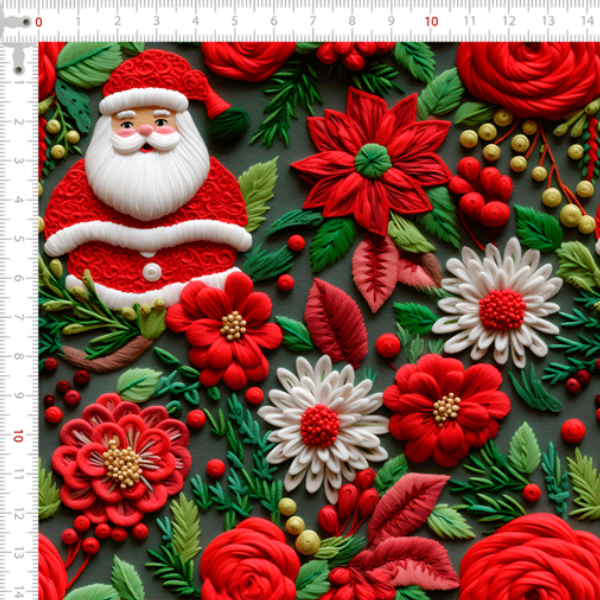 Tecido Tricoline Digital 3D Papai Noel Floral 9101e12591