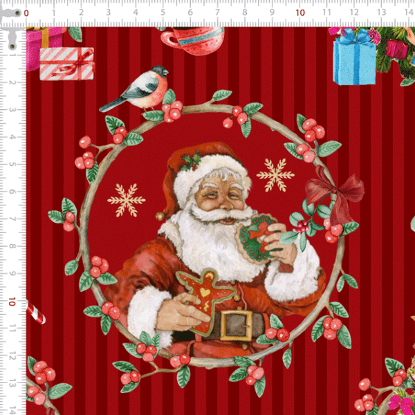 Tecido Estampado - Papai Noel fundo Xadrez Vermelho Cor 01 - Des