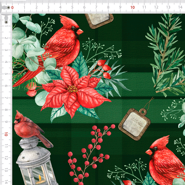 Tricoline estampa digital flores natalinas com xadrez fundo verde - Renatta  Tecidos