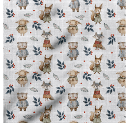 Tecido Fralda Estampada Animais na Floresta Invernal 100% Algodão 70 x 70 cm