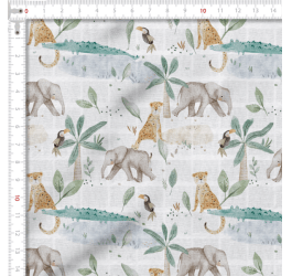 Tecido Fralda Estampada Animais na Selva 100% Algodão 70 x 70 cm