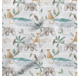 Tecido Fralda Estampada Animais na Selva 100% Algodão 70 x 70 cm