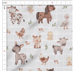 Tecido Fralda Estampada Animais Fazendinha 100% Algodão 70 x 70 cm