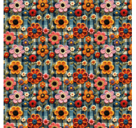 Tecido Tricoline Digital 3D Flores Primavera Xadrez 9100e13195