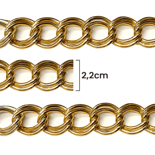 Corrente de Metal Dupla 2,2 cm Dourada CH-4036