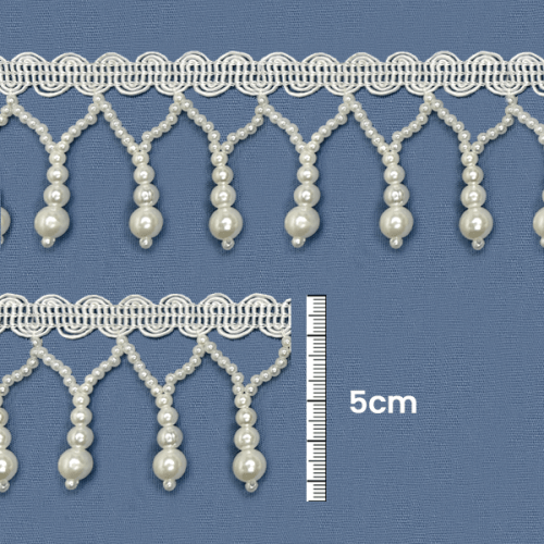 Galão Franja Com Pérolas 4,50 cm Branco CH-0649