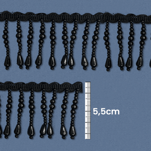 Galão Franja Com Pérolas 5,5 cm Preto CH-0653