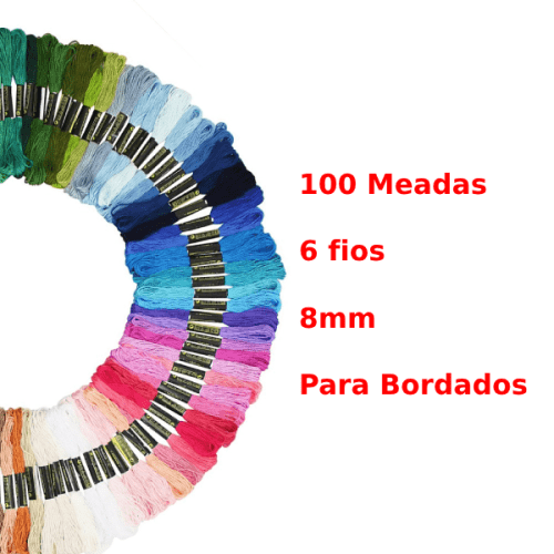 Kit 100 Meadas Para Bordado Diversas Cores Sortidas 8m/6 Fios CH-5288