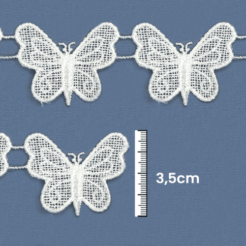 Renda Guipir Aplique Borboleta 3,5 cm Branco CH-0619