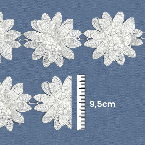 Renda Guipir Aplique Flor 9,5 cm Branca CH-0614