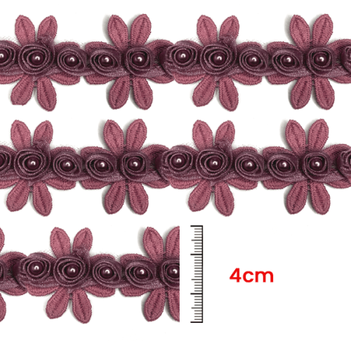 Renda Guipir Aplique Flor Com Pérolas 4 cm Rosa Capri CH-4064