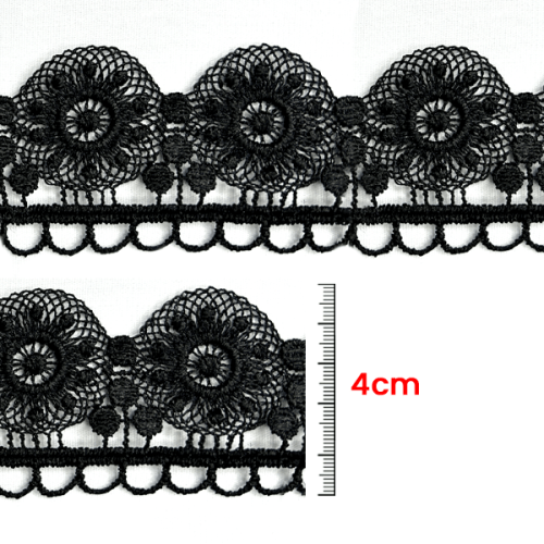 Renda Guipir Bico 4 cm Preta CH-0630