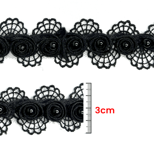 Renda Guipir Com Pérolas 3 cm Preto CH-4053