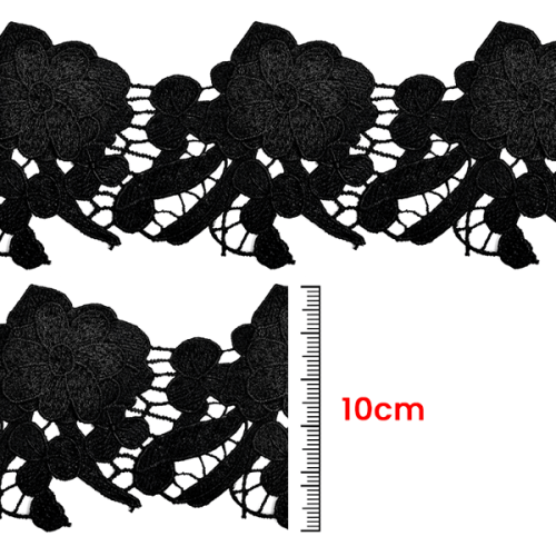 Renda Guipir Entremeio Flor 10 cm Preta CH-0641