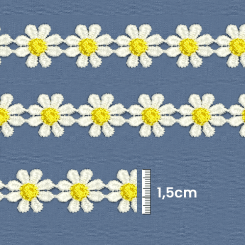 Renda Guipir Flor 1,50 cm Branca/Amarelo Canário CH-0730