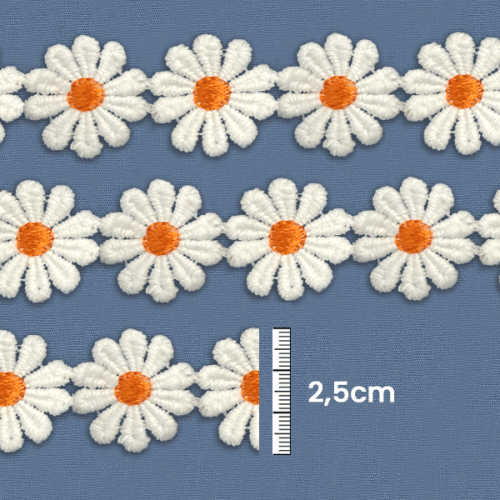 Renda Guipir Flor 2,5 cm Branca e Laranja CH-0744