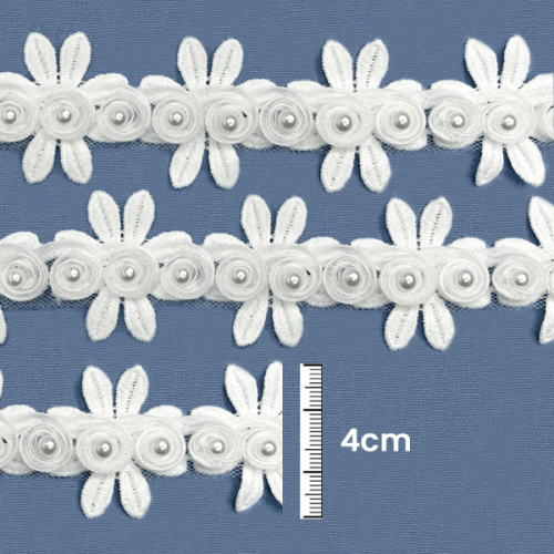 Renda Guipir Flor Com Pérolas 4 cm CH-4051