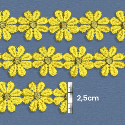 Renda Guipir Formato Flor 2,5 cm Amarelo CH-0714