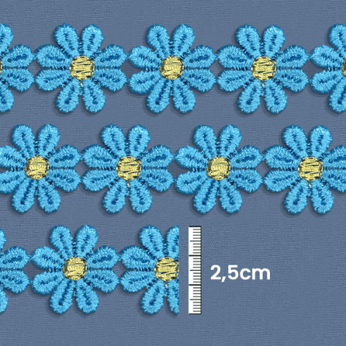 Renda Guipir Formato Flor 2,5 cm Azul Turquesa CH-0726