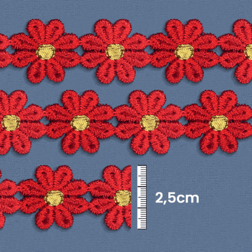 Renda Guipir Formato Flor 2,5 cm Vermelho CH-0717