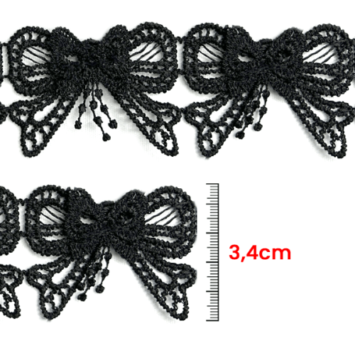 Renda Guipir Laço 3,4 cm Preto CH-0637