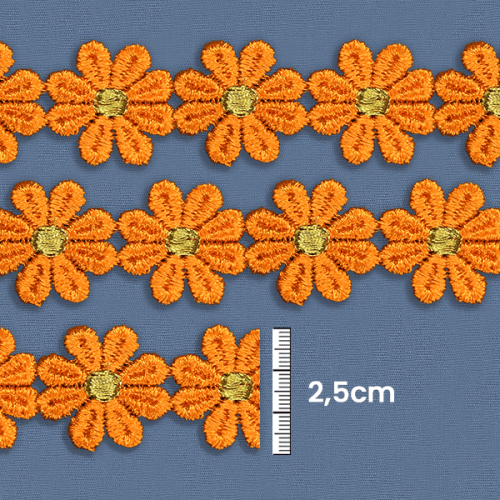 Renda Guipir Formato Flor 2,5 cm Laranja CH-0715