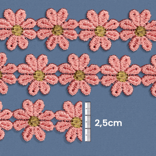 Renda Guipir Formato Flor 2,5 cm Salmão CH-0724