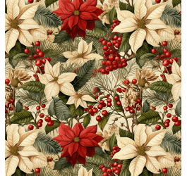 Sarja Impermeável  Floral Natalino Poinsetia Ramificado Fundo Claro 9101E13499