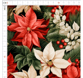 Sarja Impermeável Flores Brancas e Vermelhas Natalinas 9100e13498