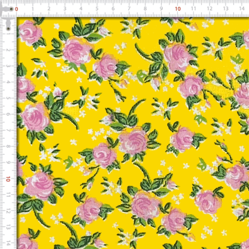 Tecido Chitão Estampado Rosas Fundo Amarelo Junino 18315