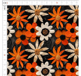 Tecido Tricoline Digital 3D Noite Flores de Outono 9100e14327