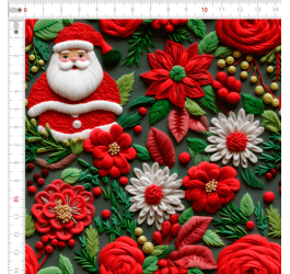Tecido Tricoline Digital 3D Papai Noel Floral 9101e12591