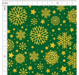 Tecido Tricoline Estampado Flocos de Natal Fundo Verde 1275v265