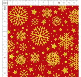 Tecido Tricoline Estampado Flocos de Natal Fundo Vermelho 1275v264