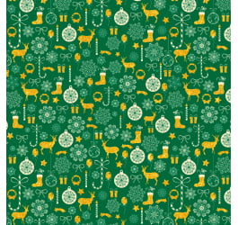 Tecido Tricoline Estampado Tesouros de Natal Fundo Verde 2088v02