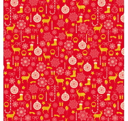 Tecido Tricoline Estampado Tesouros de Natal Fundo Vermelho 2088v01