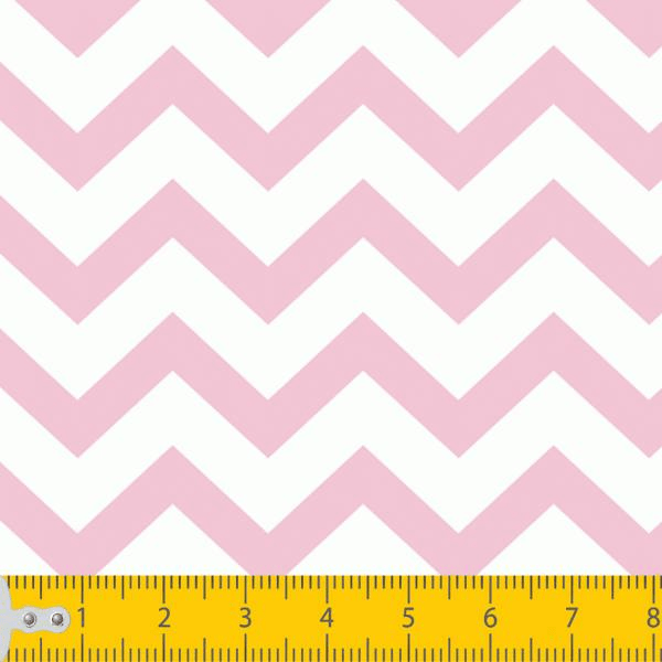 Tecido Tricoline Estampado Chevron Rosa e Branco 1068v07