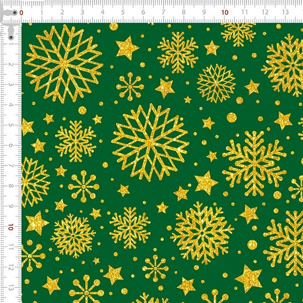 Tecido Tricoline Estampado Flocos de Natal Fundo Verde 1275v265