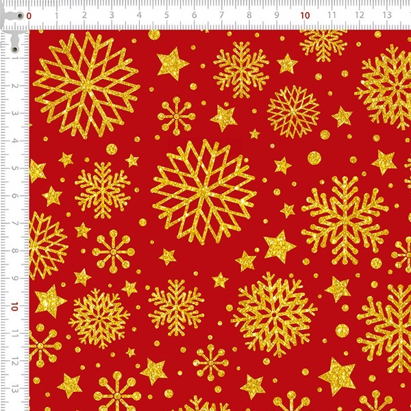 Tecido Tricoline Estampado Flocos de Natal Fundo Vermelho 1275v264