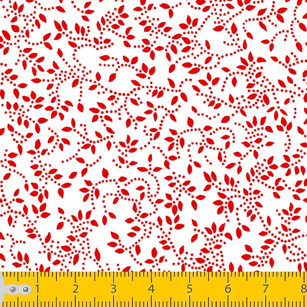 Tecido Tricoline Estampado Floral Ramificado Vermelho Fundo Branco 1047v001