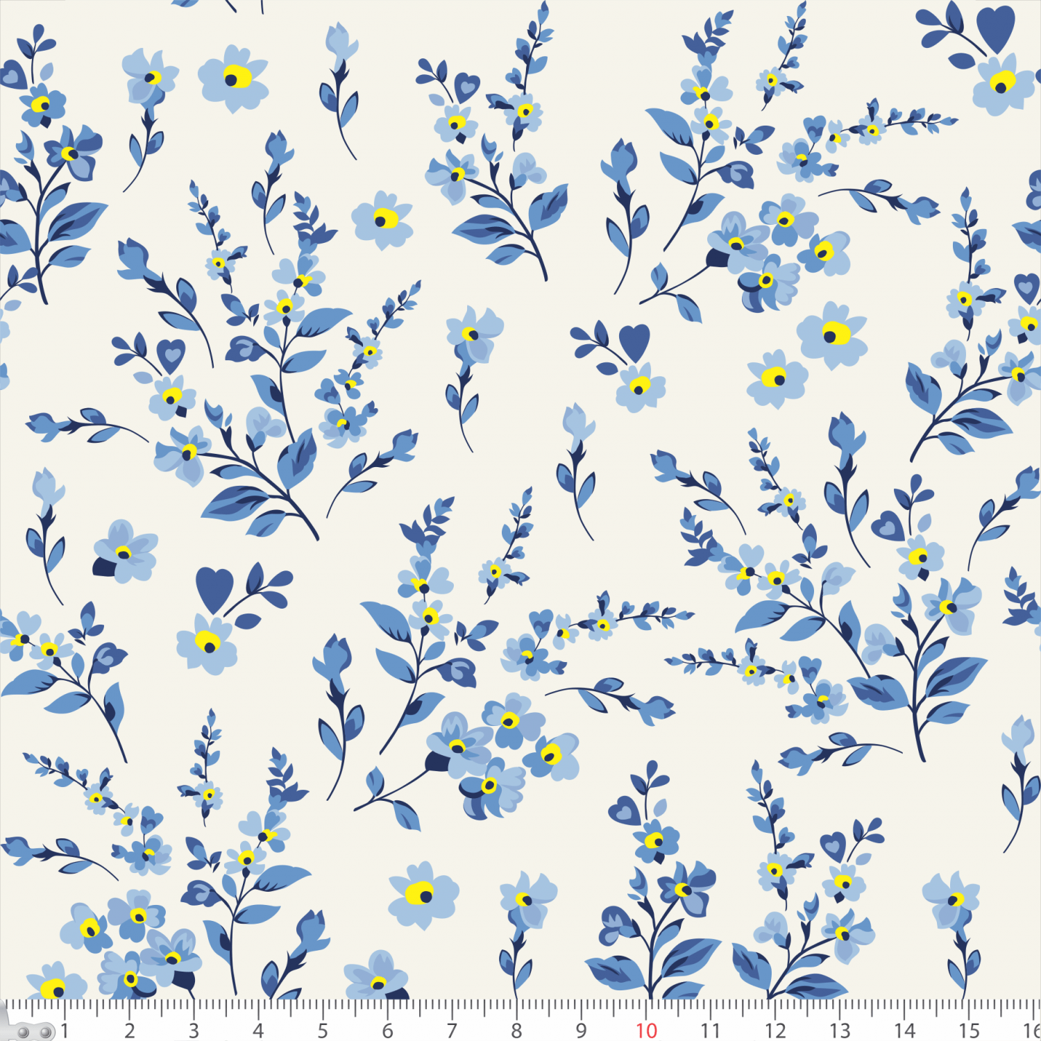 Tecido Tricoline Estampado Ramos de Flores Azul 7158v02