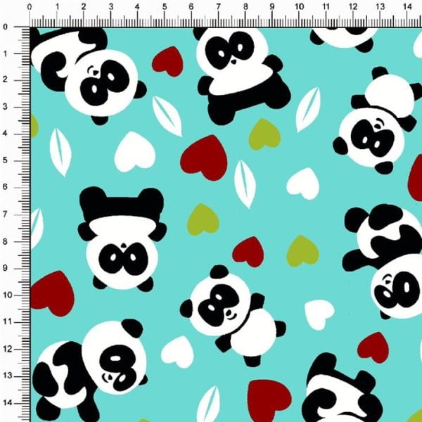 Tecido Tricoline Pandas e Corações Fundo Tifanny 4357v01