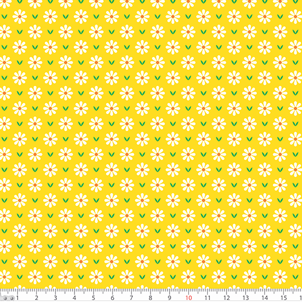 Tricoline Estampado  Margaridas Pequenas Amarelo 3076v003